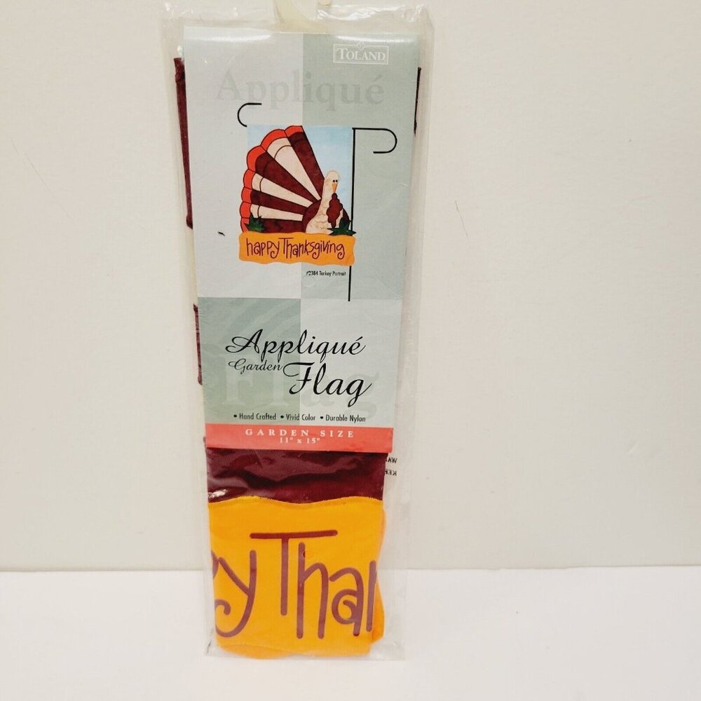 Happy Thanksgiving Turkey Portrait Applique Garden Decor Flag 11 x 15